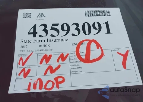 2017 Buick Encore Preferred Ii из США, поврежденный, VIN KL4CJBSB9HB092160